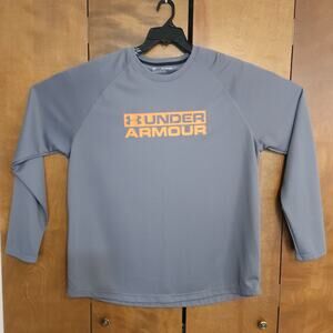 Under Armour Long Sleeve T Shirt Men's 2XL Loose Fit Gray Orange Logo Athletic